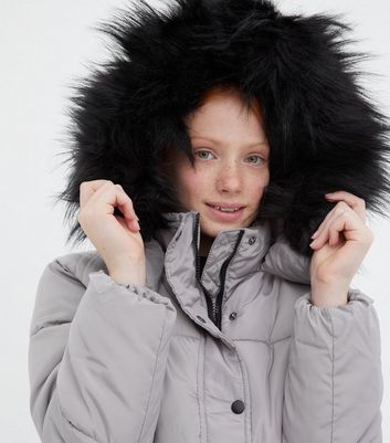 Girls faux fur clearance hooded long puffer jacket