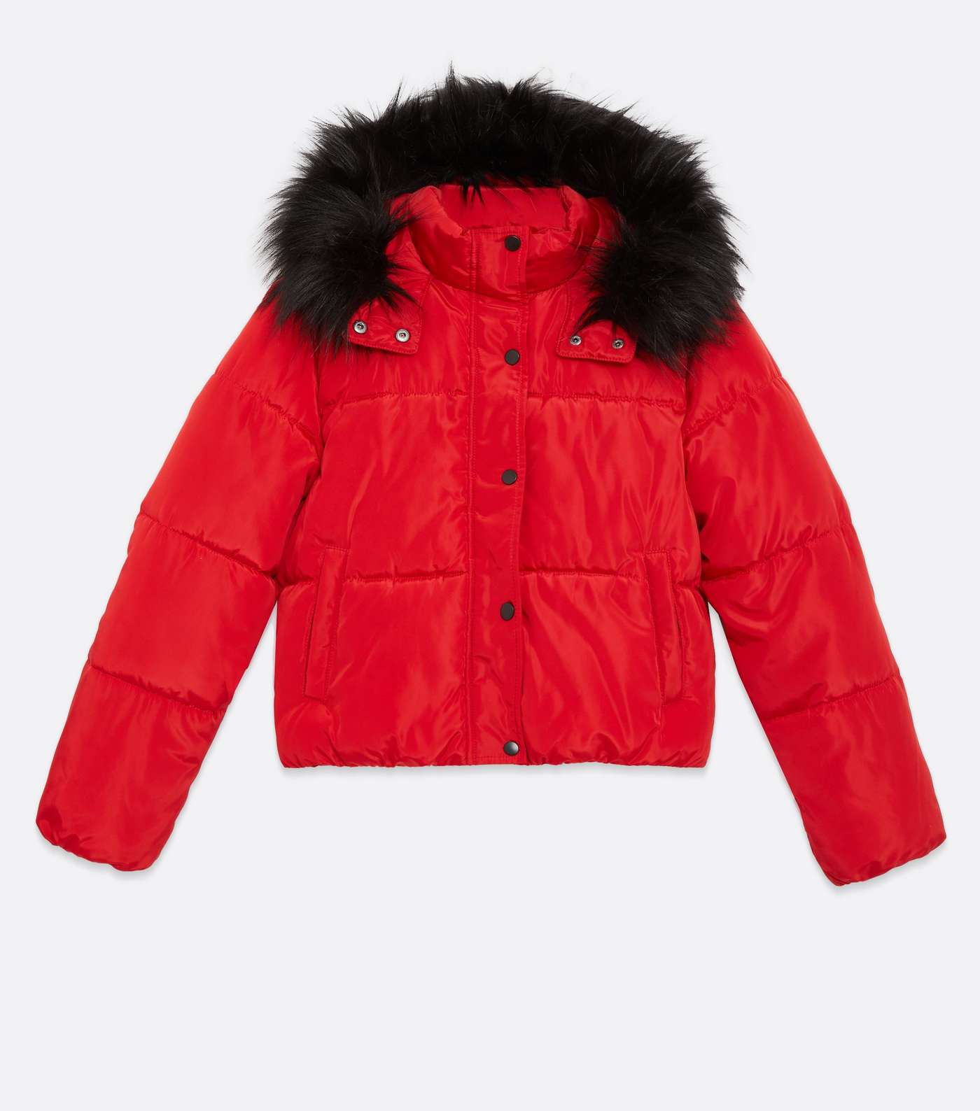 Girls Red Faux Fur Hooded Puffer Jacket Image 5