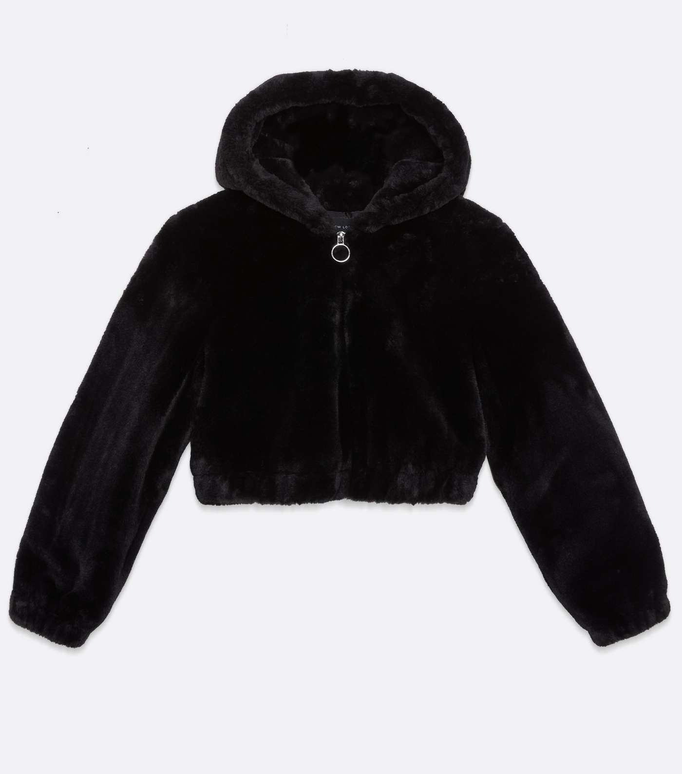 Girls Black Faux Fur Hooded Jacket Image 5