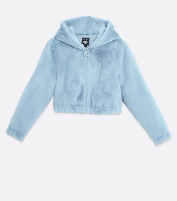 light blue faux fur jacket