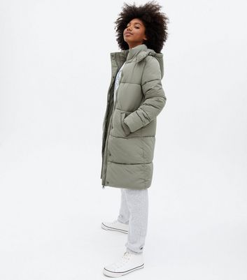 ladies khaki long puffer coat