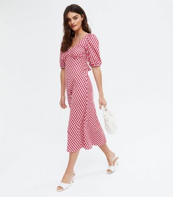 v neck gingham dress