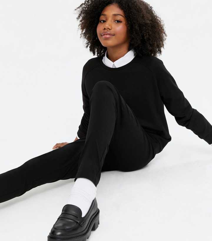Girls Black Crew Neck Jumper
