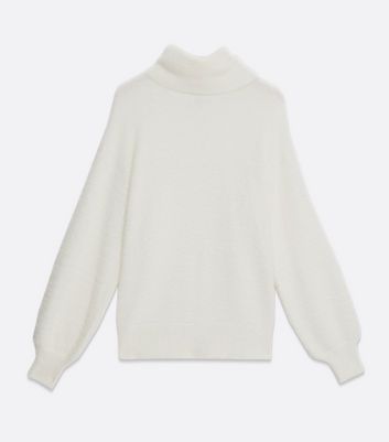 white fluffy polo neck jumper