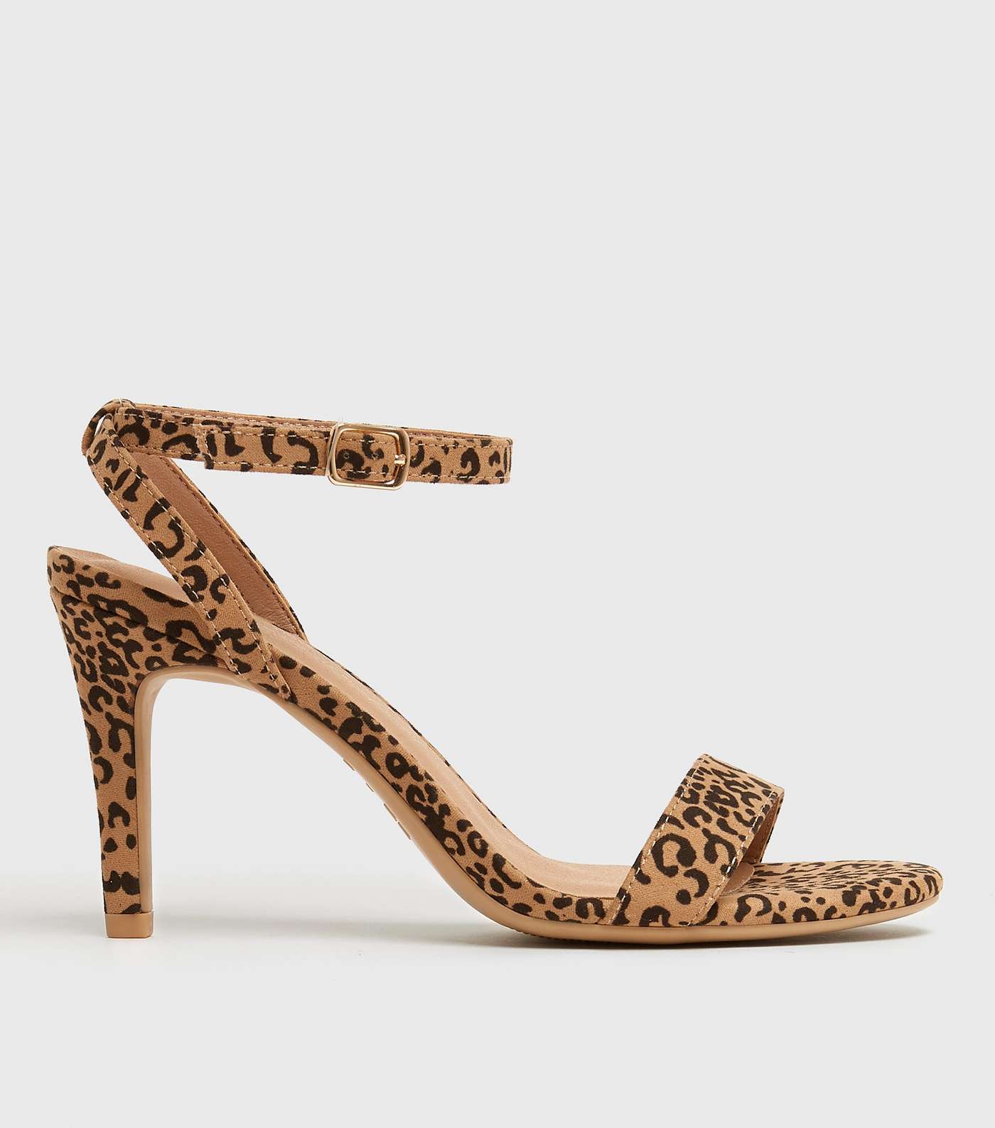 Stone Leopard Print Suedette Stiletto Heel Sandals
