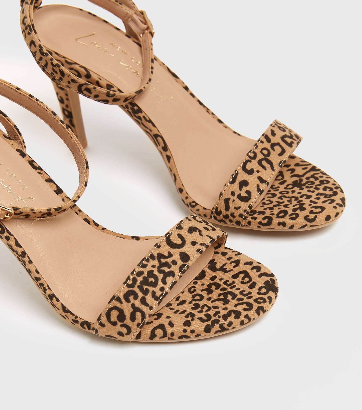 Stone Leopard Print Suedette Stiletto Heel Sandals Image 3