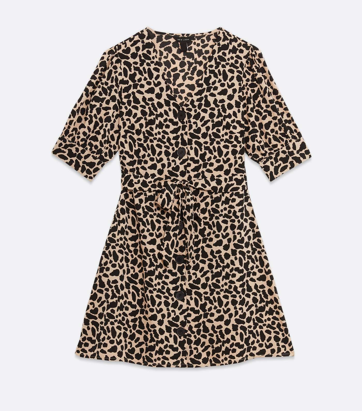 Brown Animal Print Puff Sleeve Button Up Dress Image 5