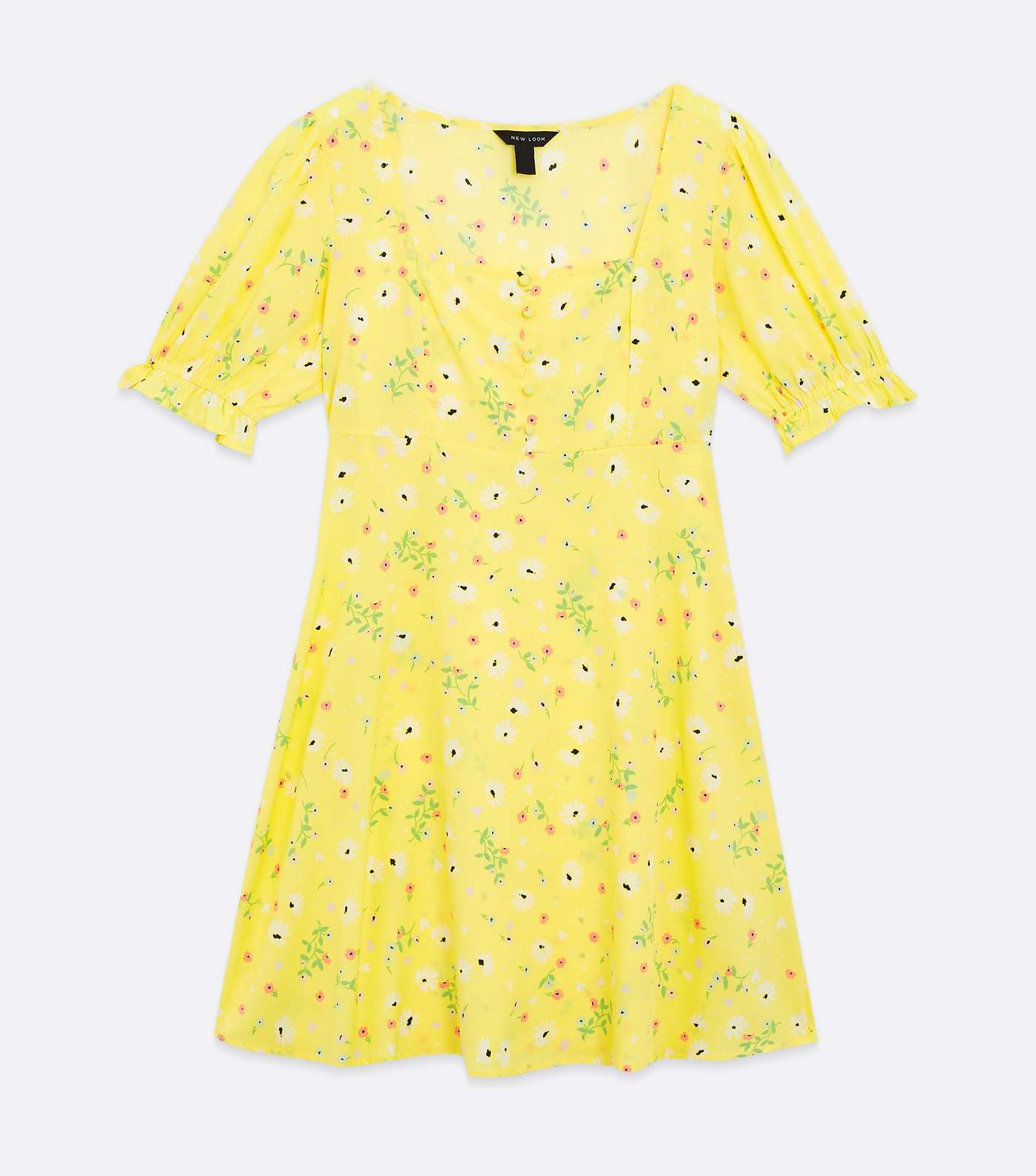 Yellow Floral Square Neck Button Front Mini Dress Image 5