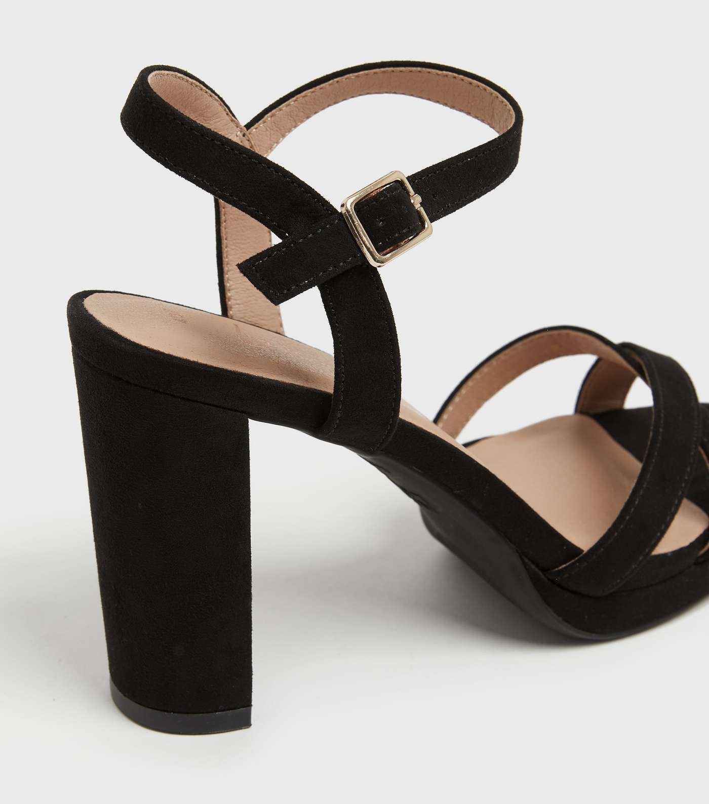 Black Suedette Chunky Block Heel Platform Sandals Image 4