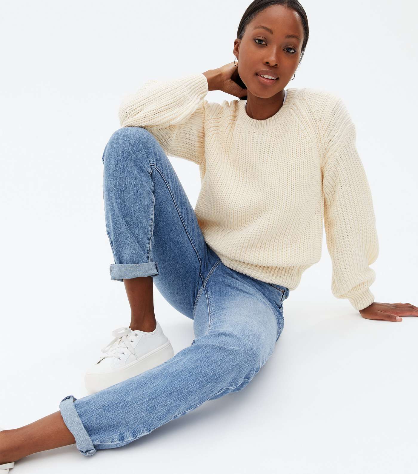 Tall Cream Ribbed Knit Crew Neck Jumper Image 2