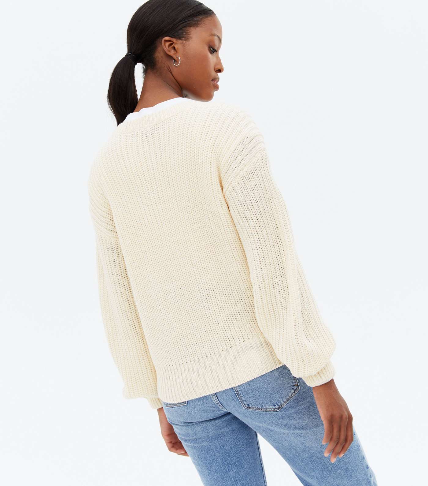 Tall Cream Ribbed Knit Crew Neck Jumper Image 4