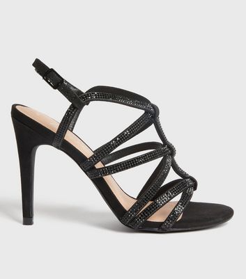 black diamante sandals mid heel