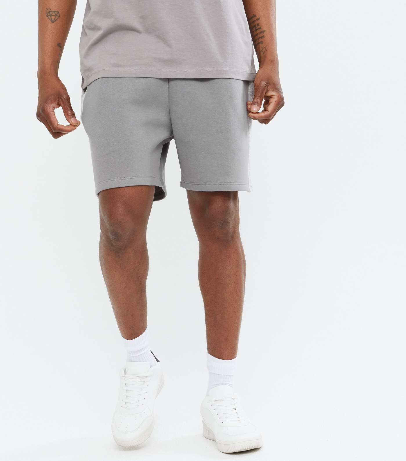 Grey Marl Side Stripe Shorts Image 2