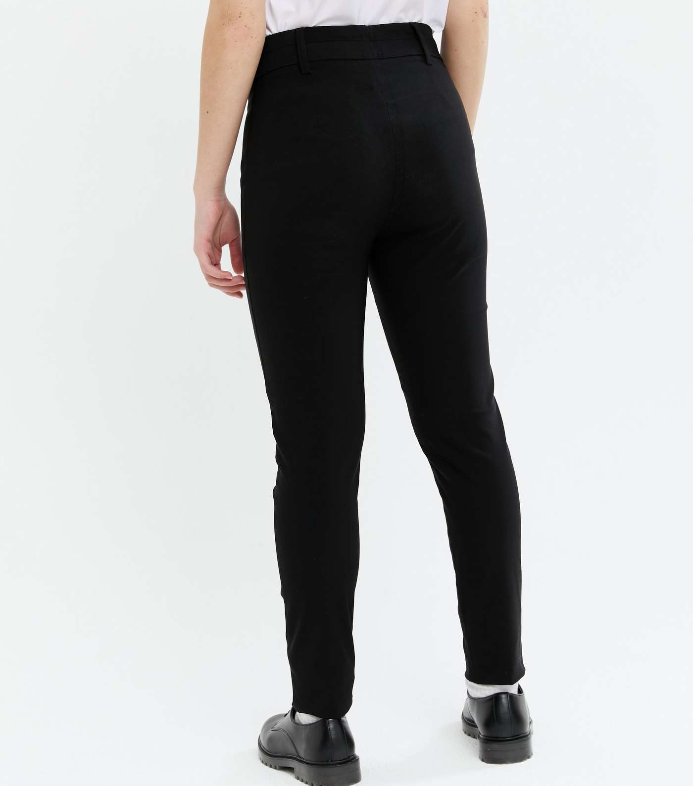 Girls Black Double Button Skinny Trousers Image 4