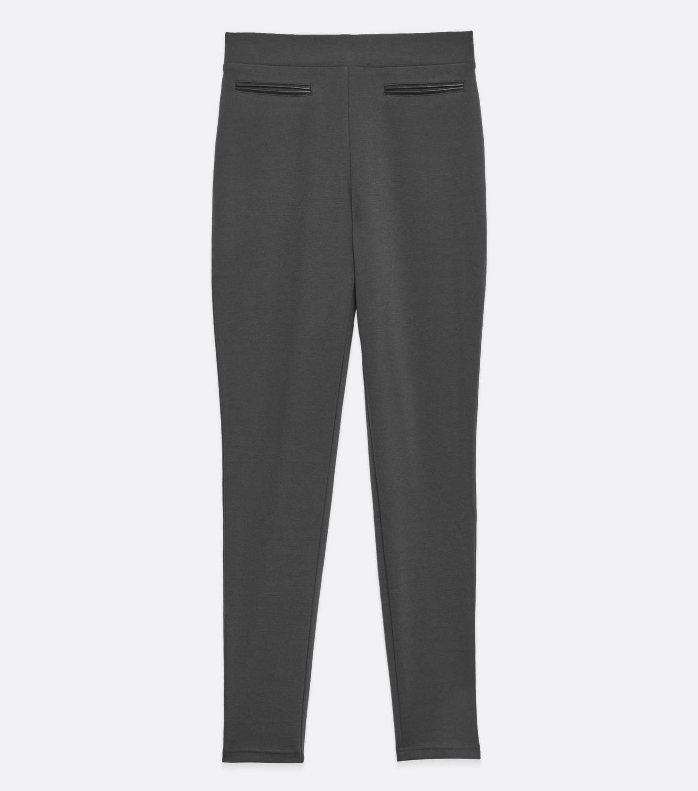 Girls Dark Grey Leather-Look Pocket Skinny Trousers Image 5