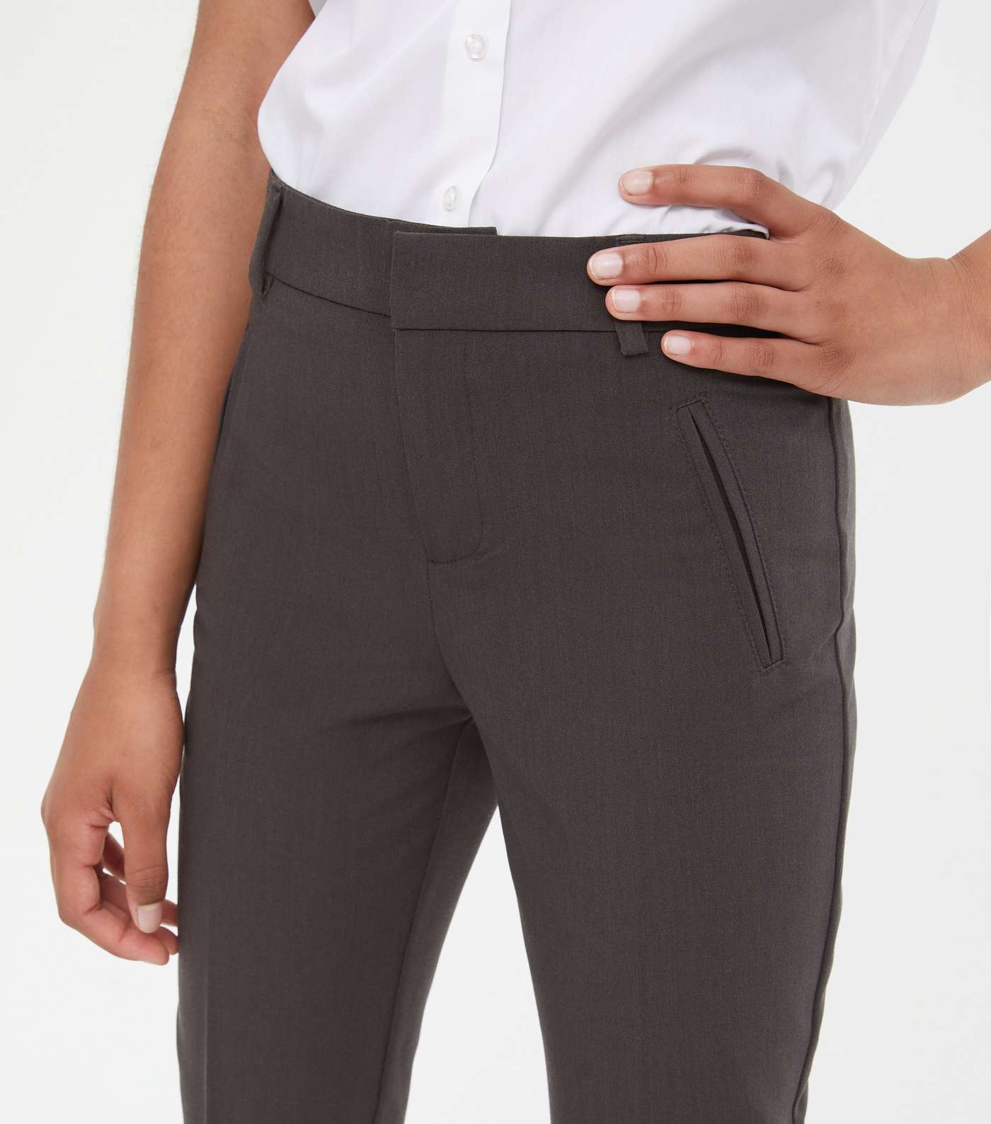 Girls Dark Grey High Waist Pleated Trousers Image 3