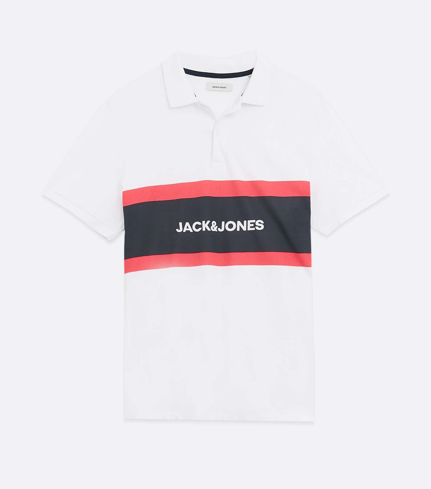 Jack & Jones White Stripe Logo Collared Polo Shirt Image 5