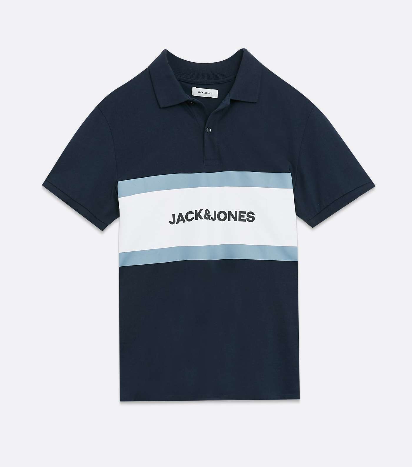 Jack & Jones Navy Stripe Logo Collared Polo Shirt Image 5