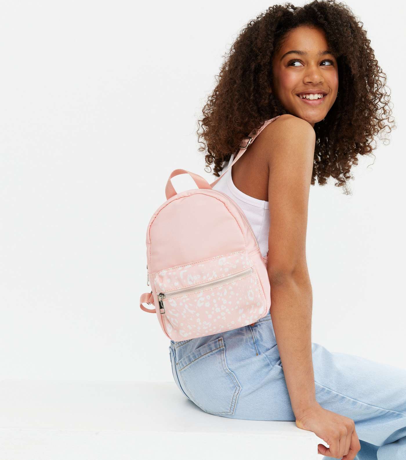 Girls Pale Pink Leopard Print Panel Backpack Image 2
