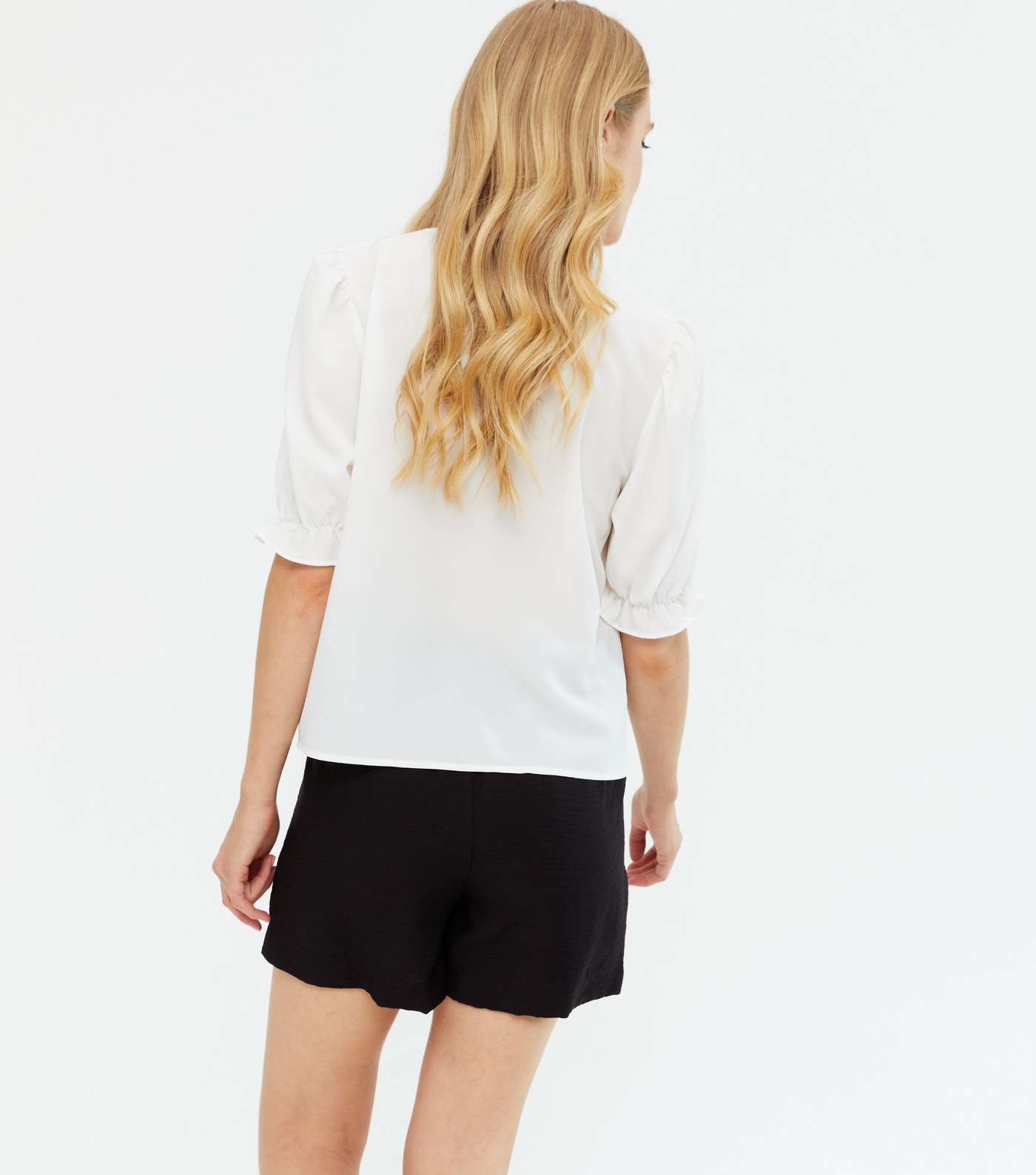 Off White Crepe Puff Sleeve Blouse Image 4