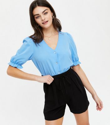 Blue Crepe Puff Sleeve Blouse | New Look