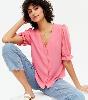 Mid Pink Crepe Puff Sleeve Blouse | New Look