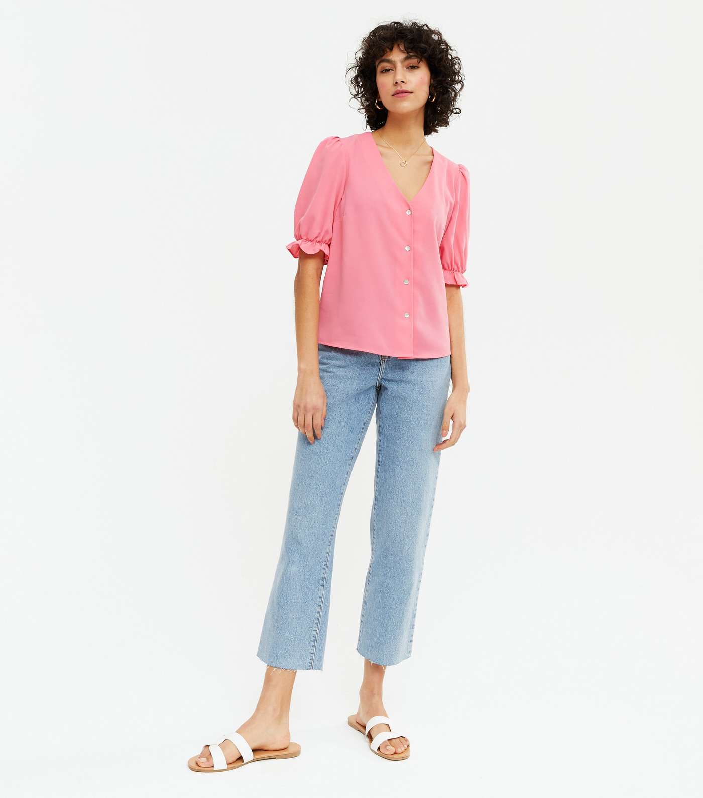 Mid Pink Crepe Puff Sleeve Blouse Image 2