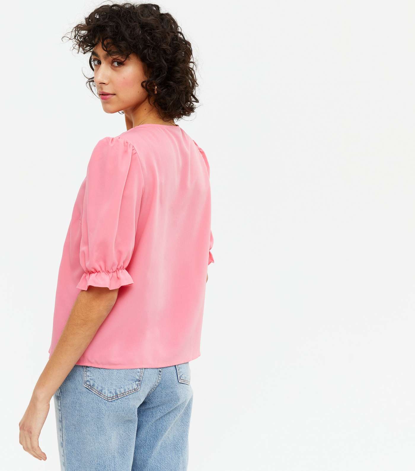 Mid Pink Crepe Puff Sleeve Blouse Image 4