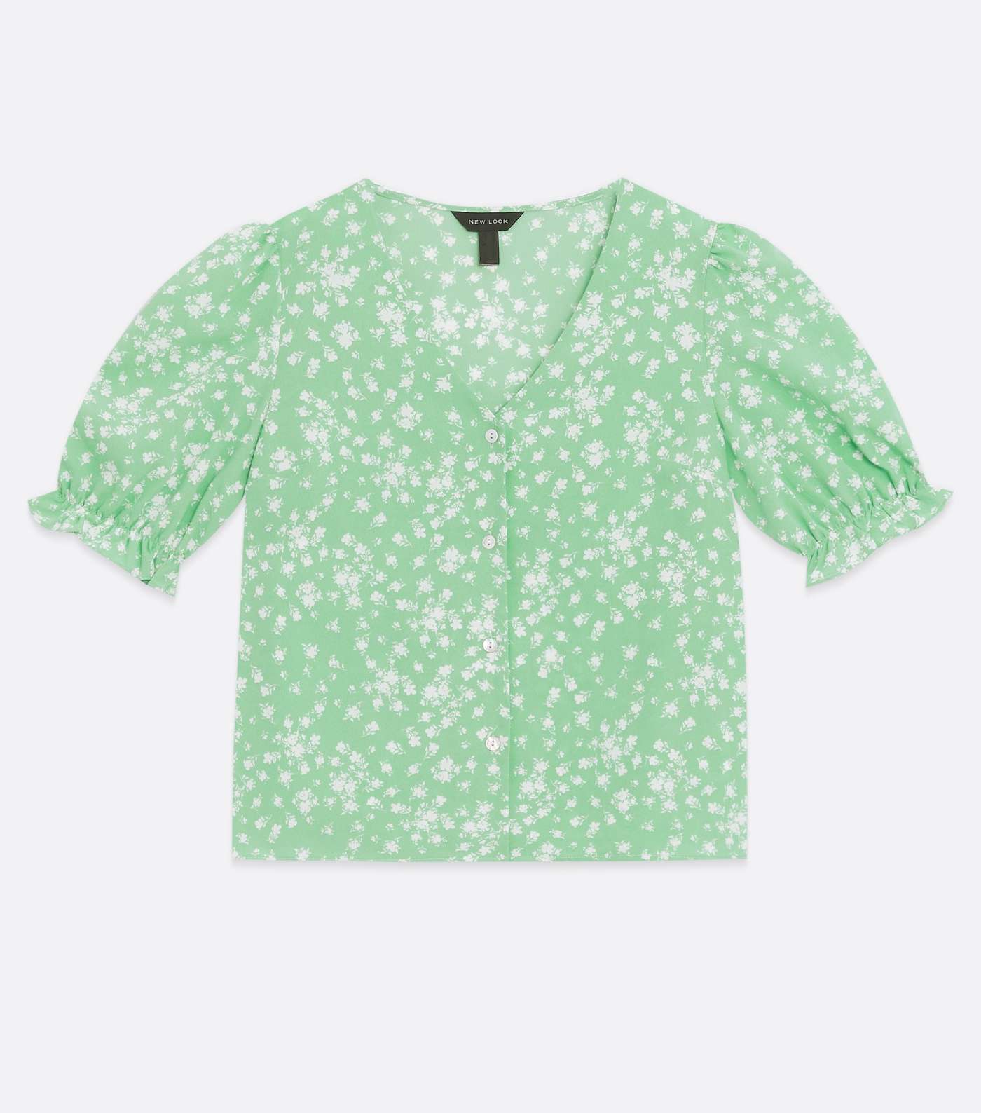 Light Green Floral Crepe Button Front Blouse Image 5