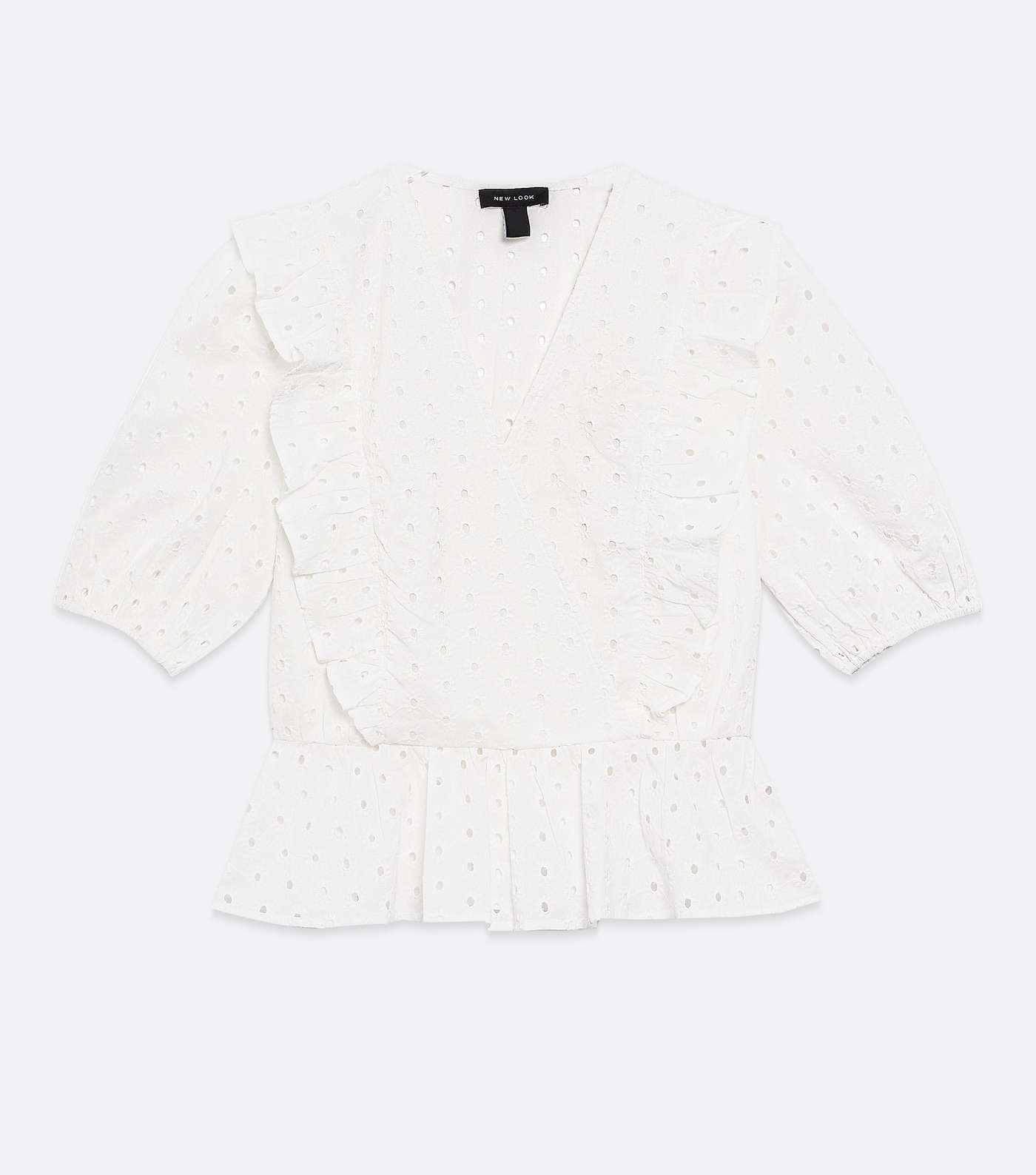 Off White Broderie Frill Wrap Peplum Blouse Image 5