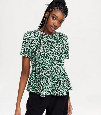 new look green leopard print blouse