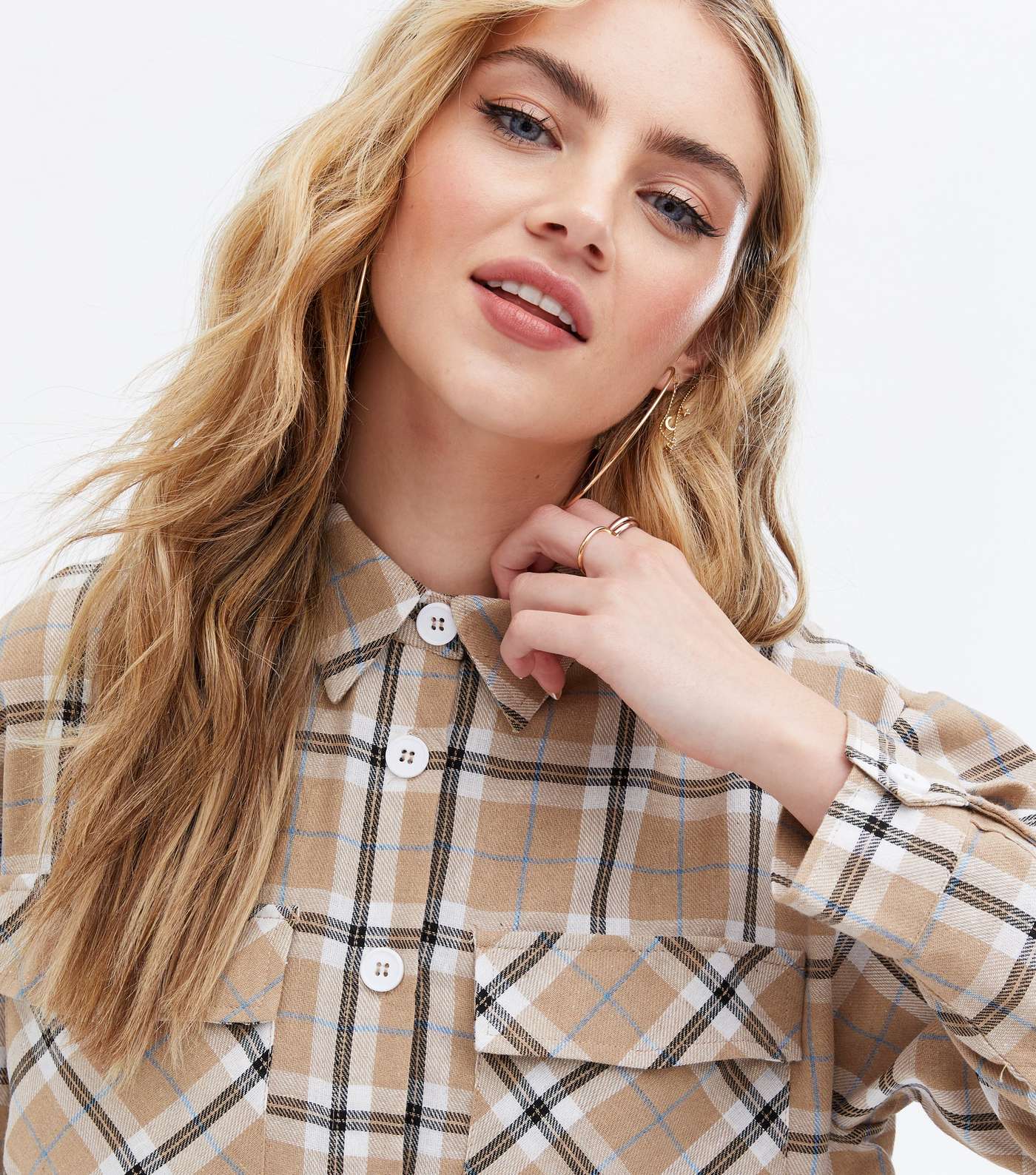 Brown Check Button Up Long Shirt Image 3