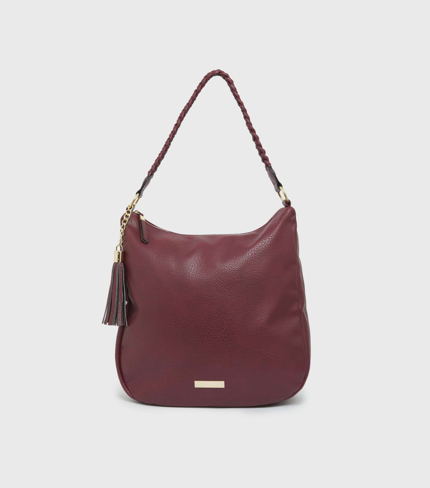 Burgundy Leather-Look Plaited Strap Tote Bag