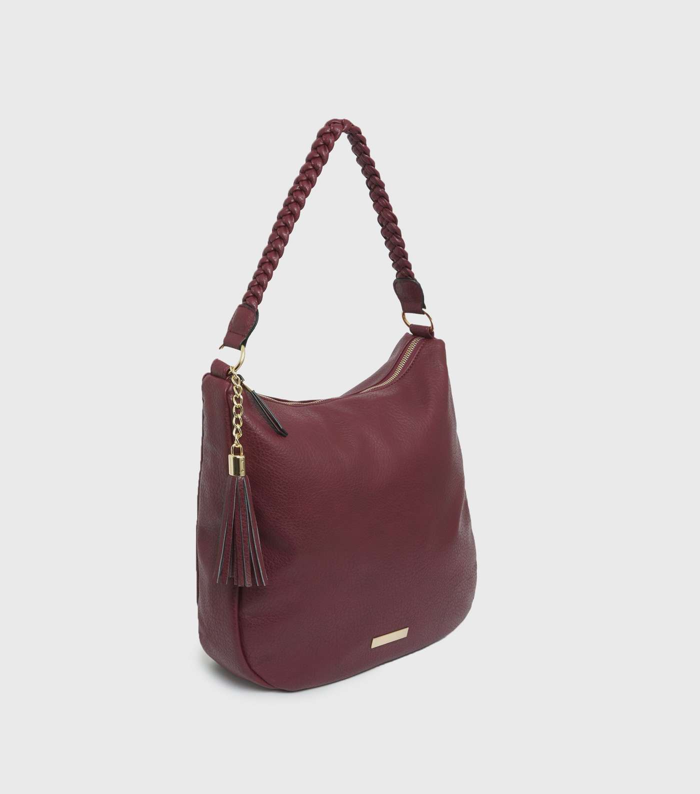 Burgundy Leather-Look Plaited Strap Tote Bag Image 3