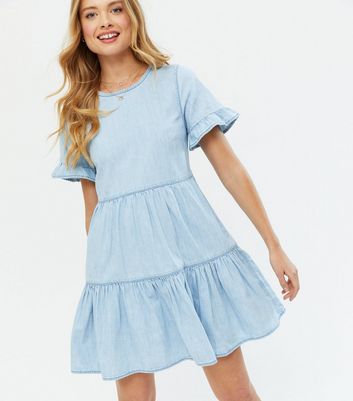 Blue Denim Long Sleeve Mini Shirt Dress | New Look