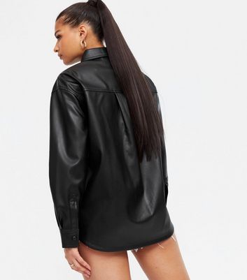 Black Leather-Look Shacket | New Look