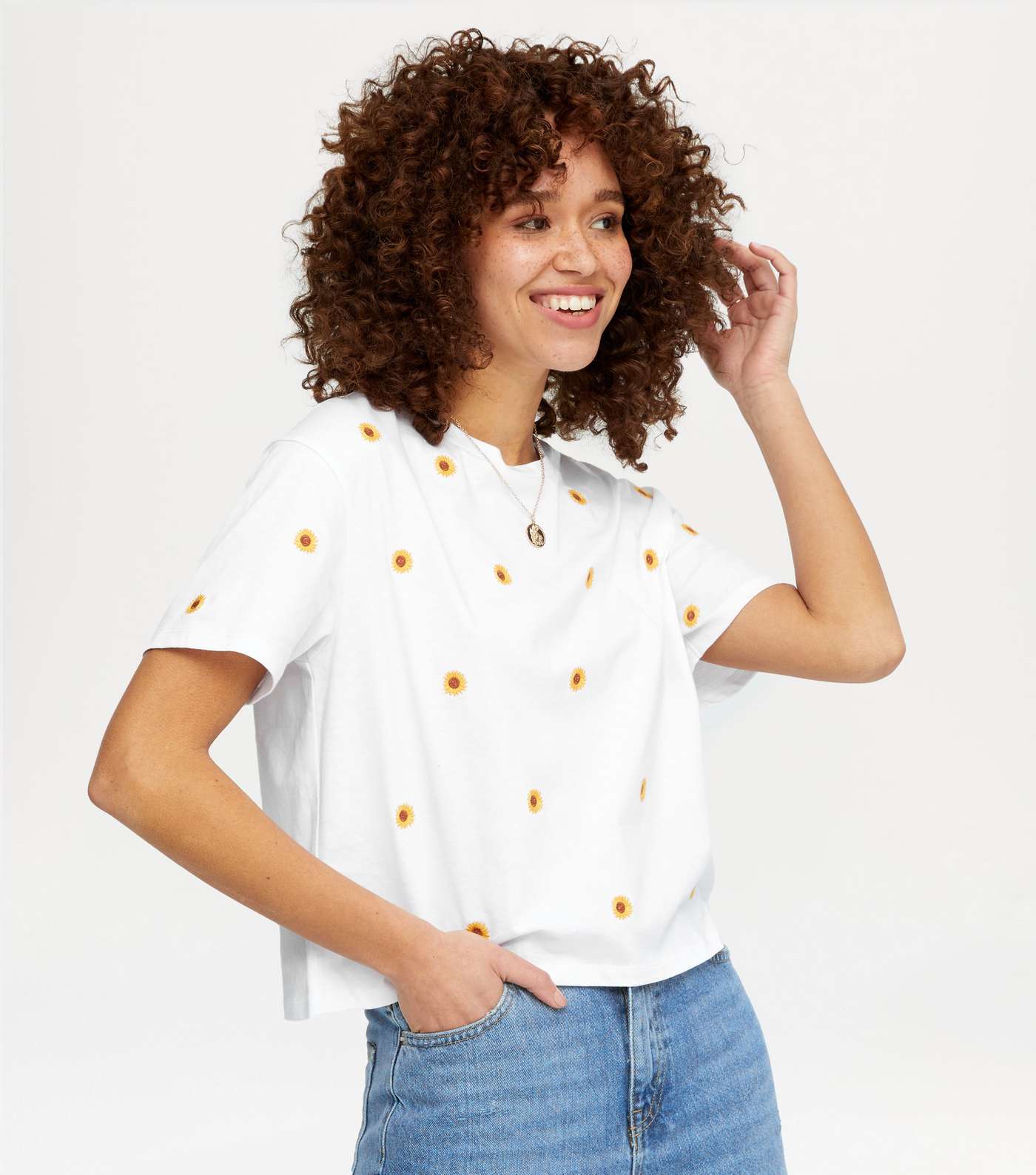 White Floral Embroidered Boxy T-Shirt 