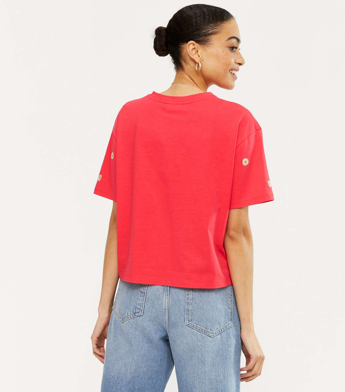 Red Floral Embroidered Boxy T-Shirt  Image 3