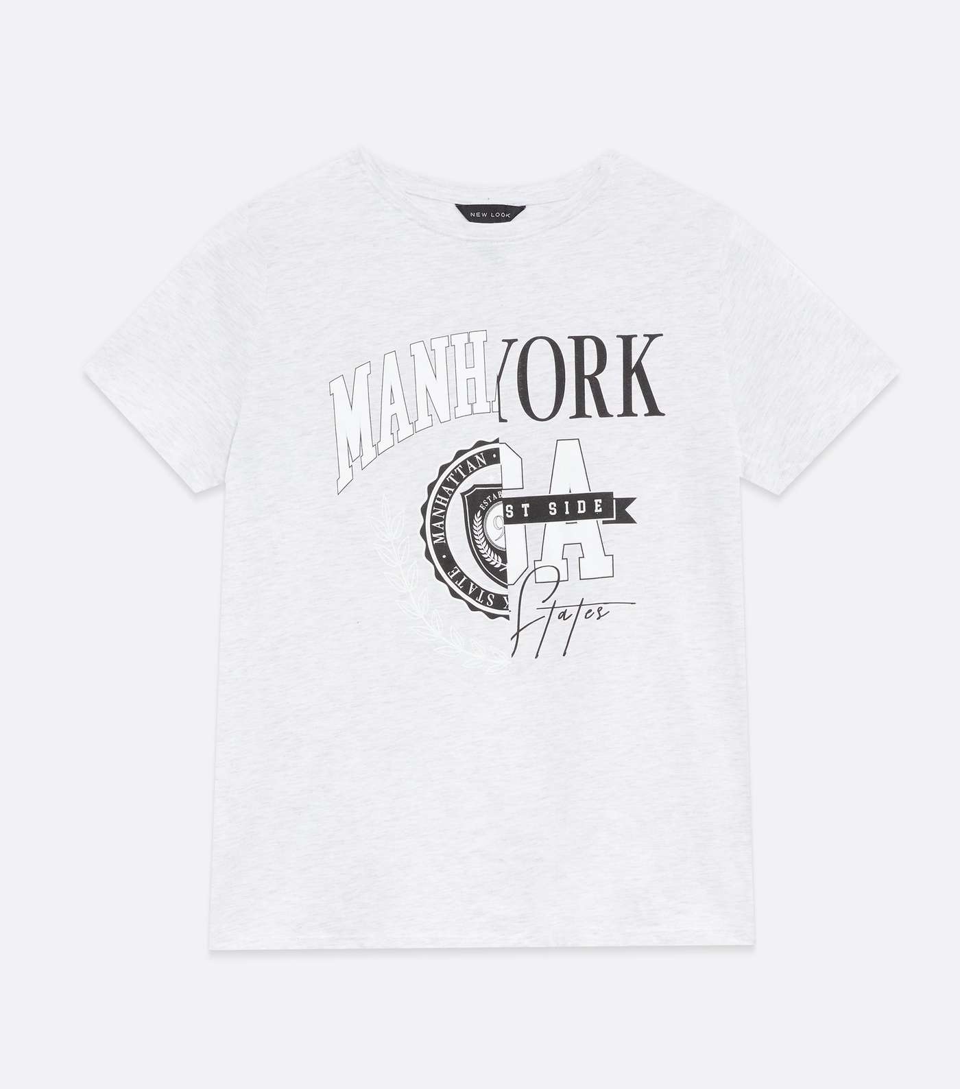 Grey Marl Manhattan Spliced Logo T-Shirt Image 5