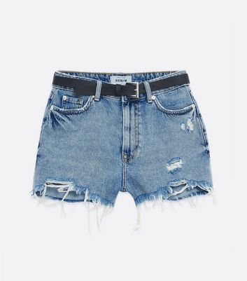 Blue Vintage Wash Ripped Belted High 