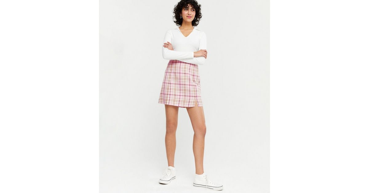 Pink Check Split Mini Skirt | New Look