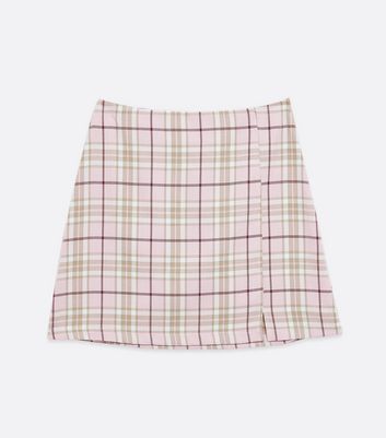 Pink Check Split Mini Skirt New Look