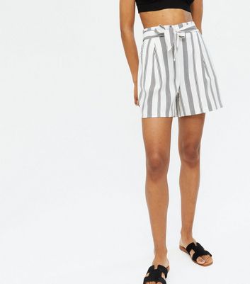 White Stripe Tie Waist Shorts