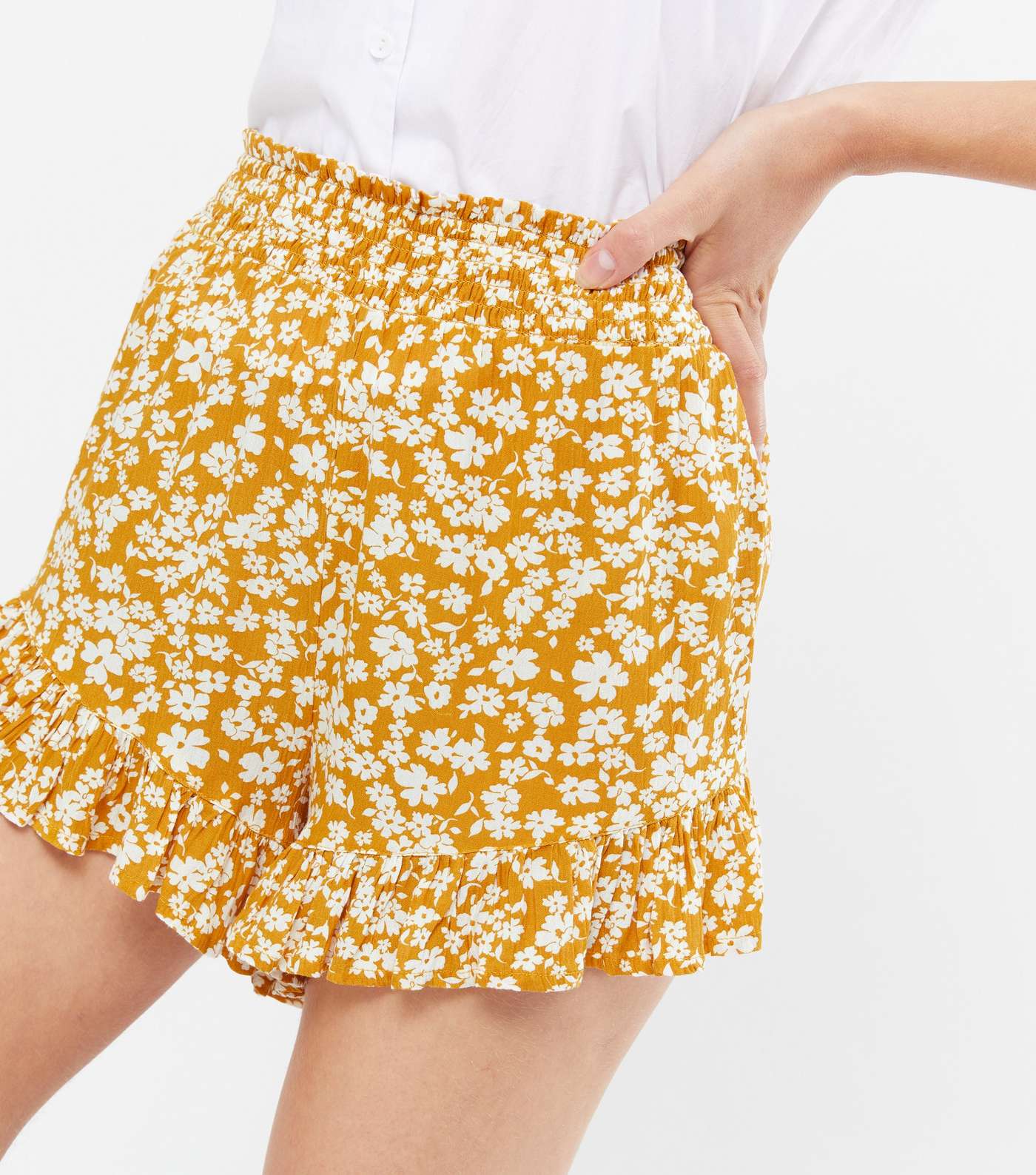 Mustard Ditsy Floral Ruffle Shorts  Image 3