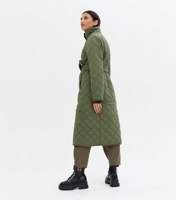 long quilted belted coat