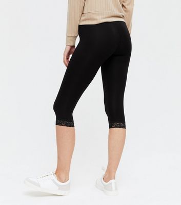 Capri Leggings Hem Lace Trim 3/4 Length Cotton Casual Junior Size & Plus  Size | eBay