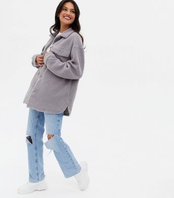 Grey Teddy Pocket Front Shacket | New Look