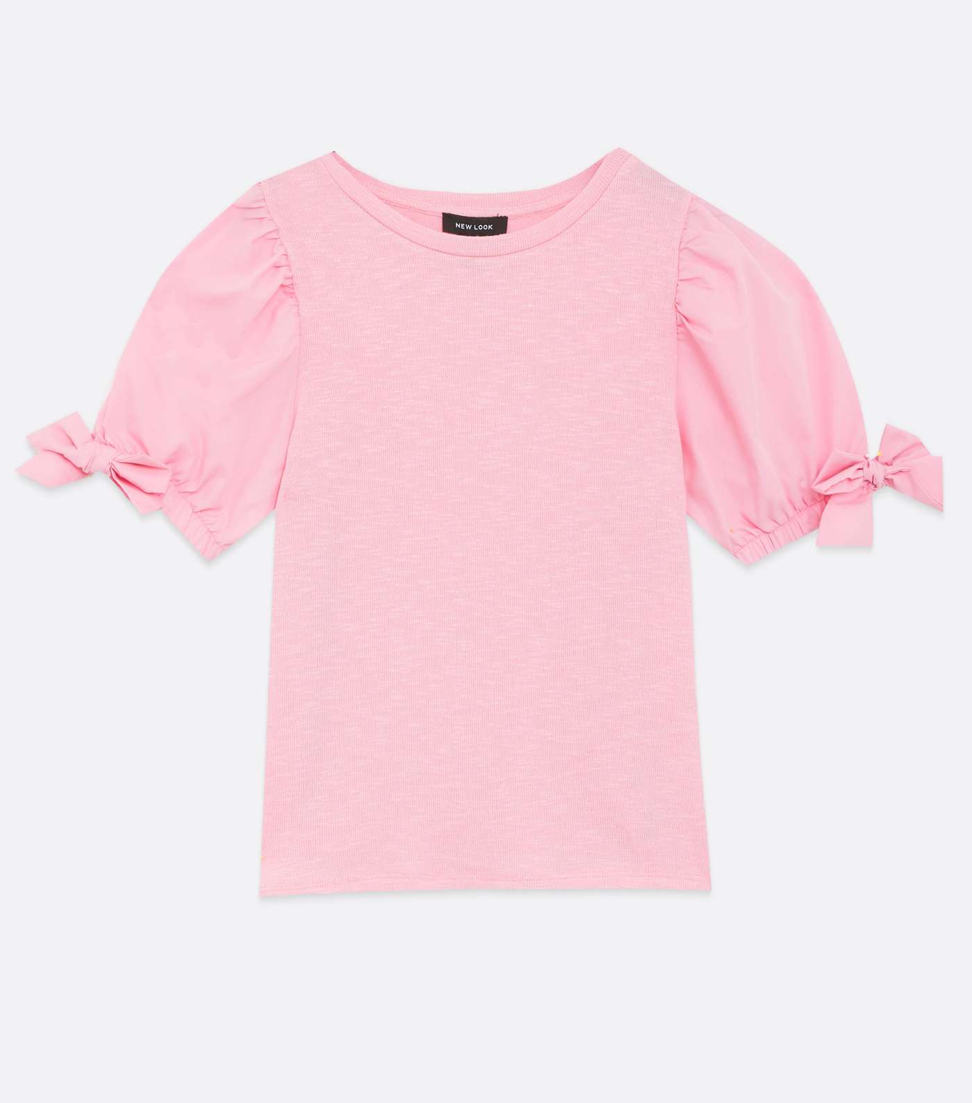 Mid Pink Fine Knit Bow Puff Sleeve Top Image 5