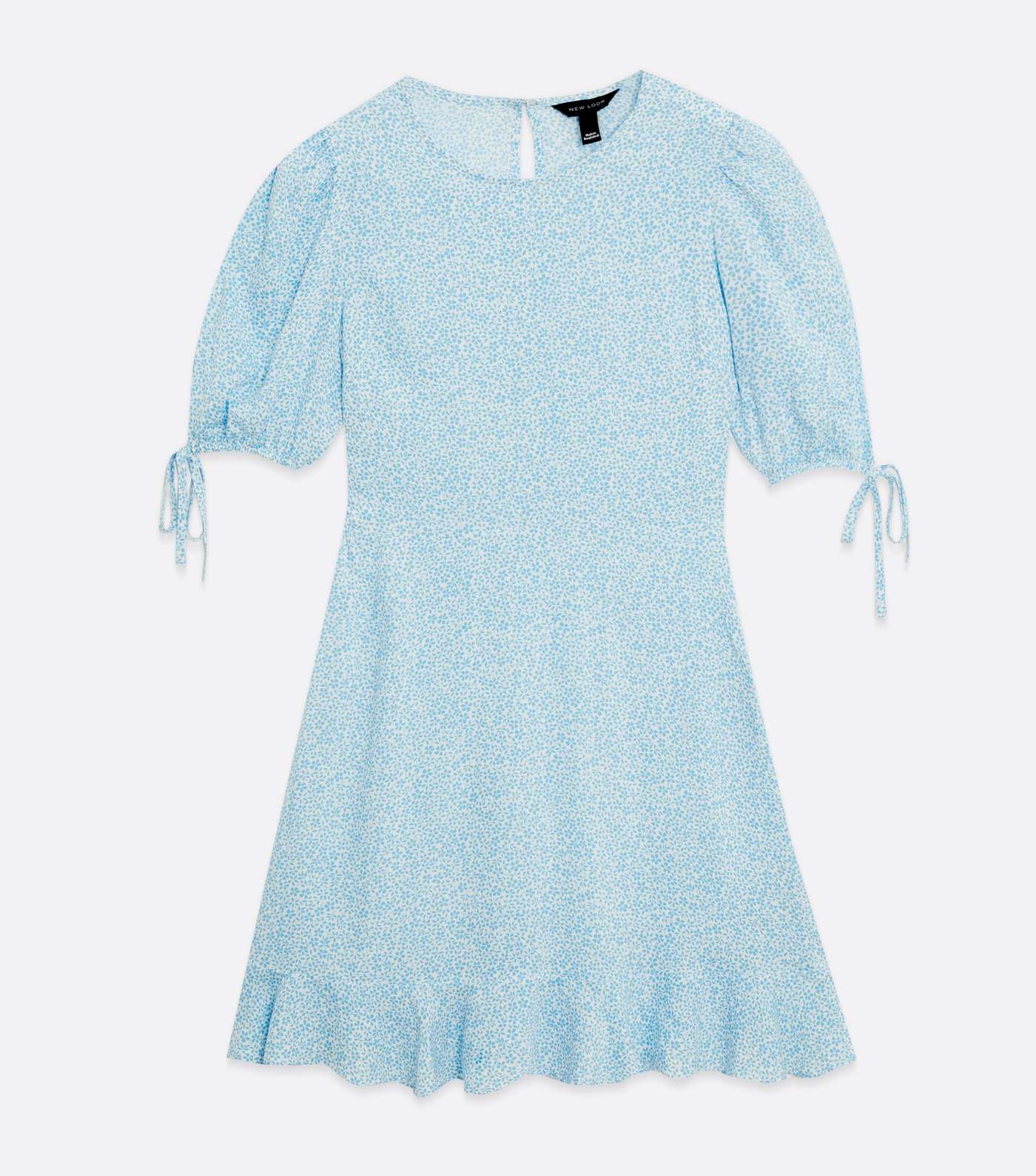 Pale Blue Floral Tie Sleeve Tiered Mini Dress Image 5