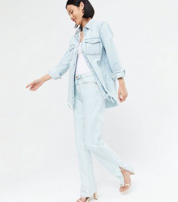 Pale Blue Ripped Oversized Denim Jacket 